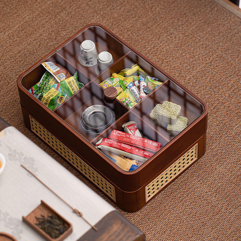 Hộp trái cây sấy khô gia dụng phòng khách, hạt dưa, kẹo, bàn cà phê, hạt gỗ nguyên khối, đĩa đựng trái cây, đặt giải khát, kiểu Trung Quốc mới