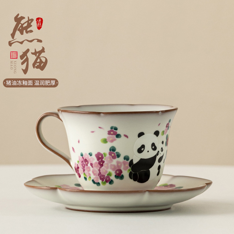 Cốc cà phê trà gấu trúc thạch mỡ lợn cốc và đĩa gốm sứ trà chiều gia dụng cốc uống nước đặc biệt dành cho nữ văn phòng