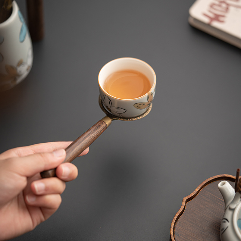 Bộ sáu quý ông trà đạo hoa Băng xám phụ kiện Bộ trà Kungfu dao trà gỗ Đàn hương đen kẹp trà ống trà hoa anh đào gốm sứ