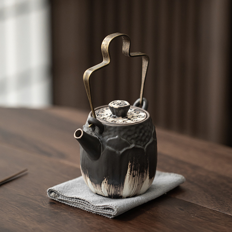 Ấm trà nhỏ bằng gốm Wabi-Jifeng, ấm trà nhỏ bằng gốm thô cổ, ấm trà Kung Fu thủ công, dụng cụ pha trà