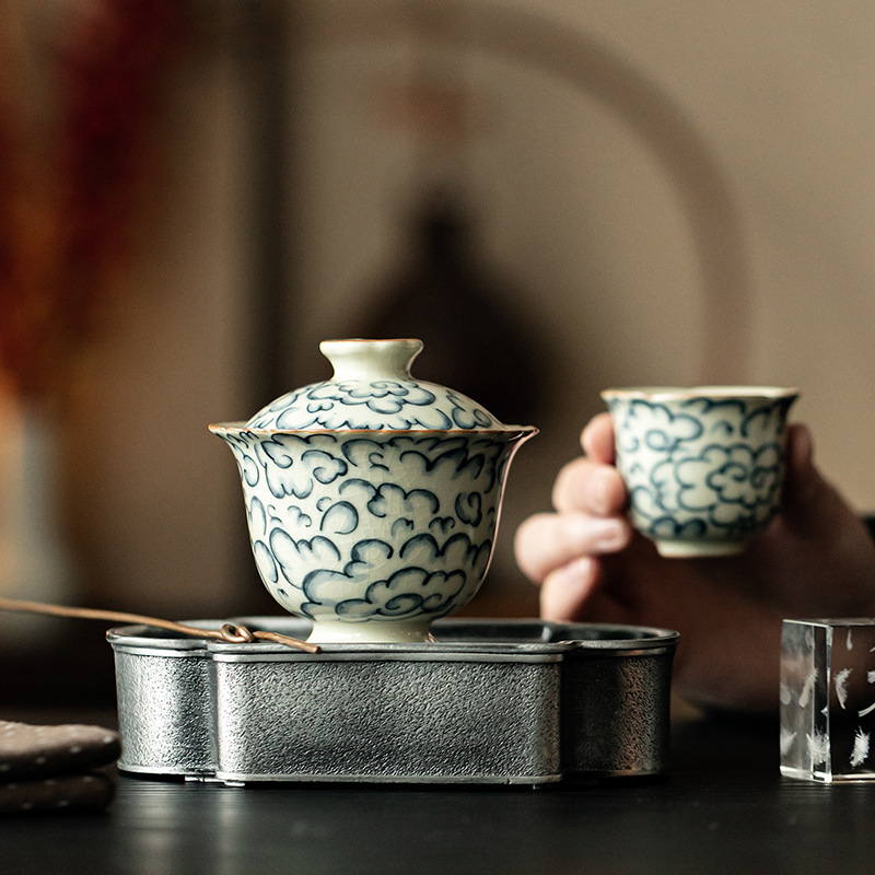 Xiangyun Ru Lò ren hai nắp bát uống trà bát tách trà đơn không nóng tay dụng cụ pha trà Kung Fu gốm cổ