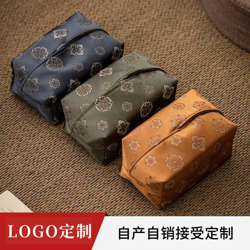 Hộp rút giấy phong cách Trung Quốc, hộp đựng khăn giấy sang trọng nhẹ, bộ khăn giấy để bàn trà thiền nghệ thuật vải, túi rút giấy gia dụng phòng khách