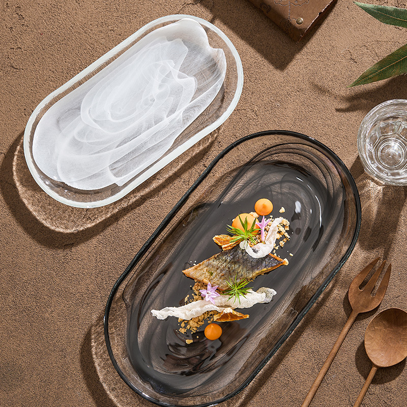 Đĩa thủy tinh nhập khẩu Thổ Nhĩ Kỳ ARDACAM Đĩa gia dụng Đĩa hình bầu dục sang trọng nhẹ hiện đại Đĩa trái cây