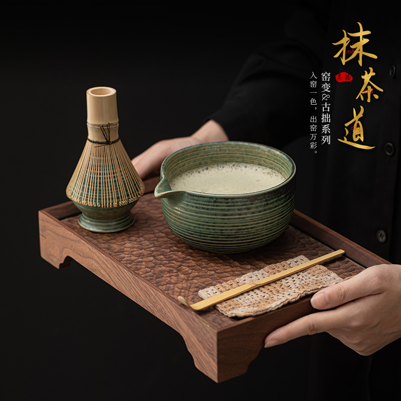 Bộ dụng cụ pha trà matcha kiểu Nhật Bản, gồm bát matcha gốm sứ, dụng cụ đánh matcha, giá đỡ, phong cách cổ điển thời nhà Tống, phụ kiện trà đạo.