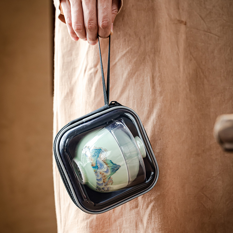 Qianli Jiangshan Kuaike Cup Một ấm Ba cốc Bộ ấm trà gốm sứ Kung Fu tách trà du lịch tiện lợi ngoài trời