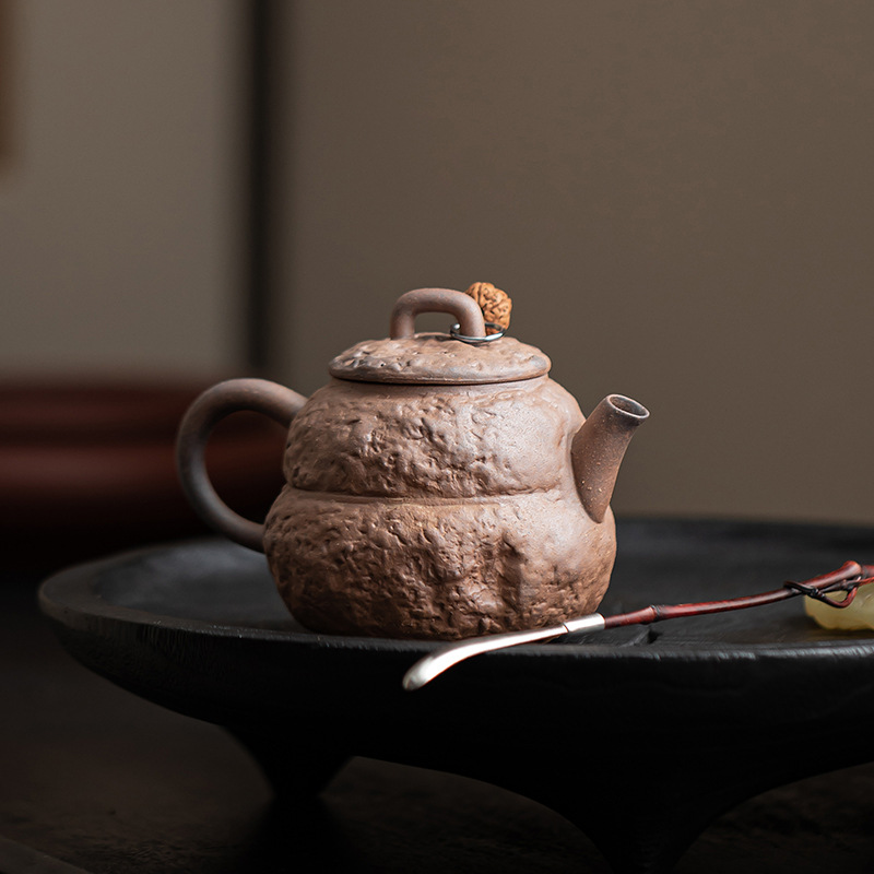 Ấm có dây thắt lưng bằng gốm thô bùn đá cũ ấm trà cổ điển kiểu Trung Quốc ấm đơn gốm sứ thủ công gia dụng ấm lọc dụng cụ pha trà Kung Fu
