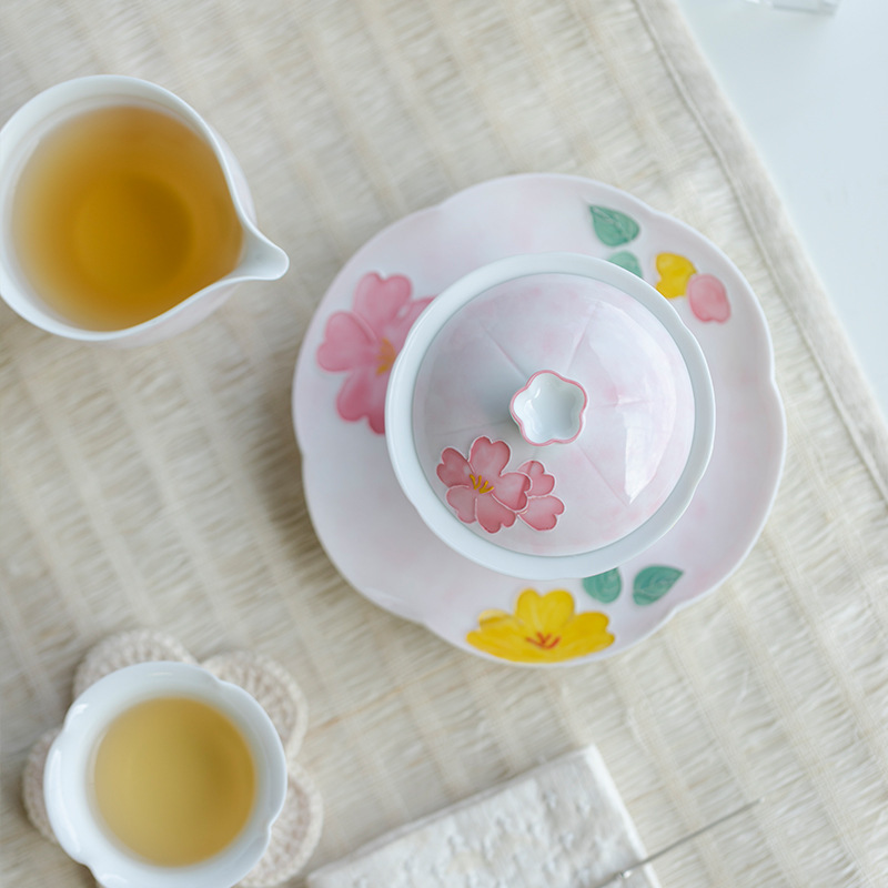 Cốc pha trà bát nắp vẽ tay Arita kiểu mới dụng cụ pha trà gia dụng gốm sứ đơn dụng cụ pha trà Kung Fu Nhật Bản bát trà gia dụng