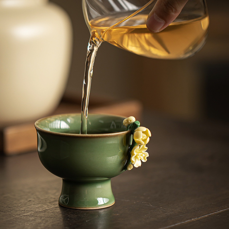 Cốc trà làm bằng tay, cốc nếm trà, cốc cao cổ, cốc chủ nhân, bát trà nhỏ sáng tạo gốm sứ, bộ trà Kung Fu, tách trà
