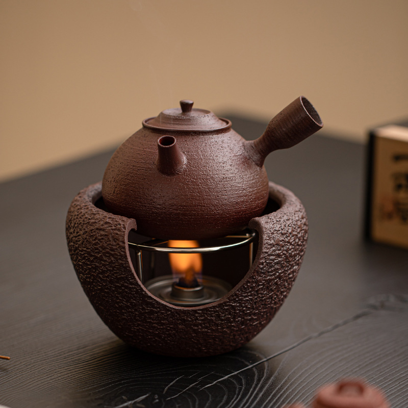 Bộ trà nồi nấu rượu màu đỏ nâu bùn đá cũ Bộ trà ấm ấm áp ấm trà Kung Fu
