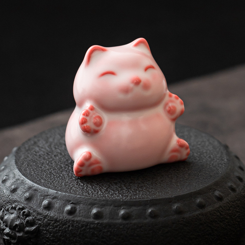 Đồ trang trí bàn trà kiểu Trung Quốc cho mèo may mắn ở Ru Kiln