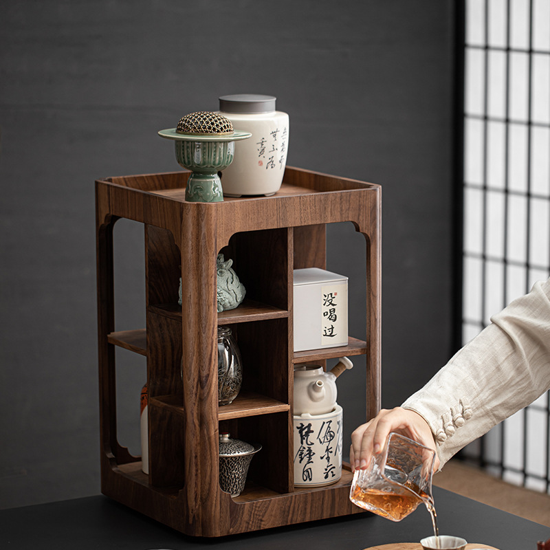 Đồ trang trí tủ đựng trà để bàn gia dụng bằng Gỗ Óc Chó Đen Bắc Mỹ, ấm trà, kệ tách trà