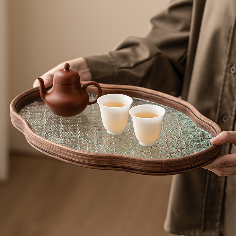 Khay đựng cốc thủy tinh hoa hải đường khay đựng trà loại nhỏ kiểu Trung Quốc dùng trong gia đình có nắp ấm khay đựng trà cổ điển khay đựng đồ