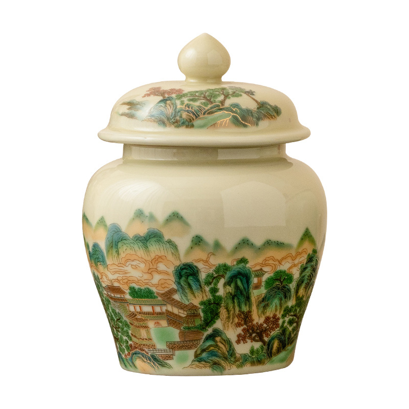 Nhà máy Bể trà phong cảnh đầy màu sắc Bể gốm kín Pu'er Màu đỏ và xanh lá cây Trà trắng Bể lưu trữ Retro Bể rỗng