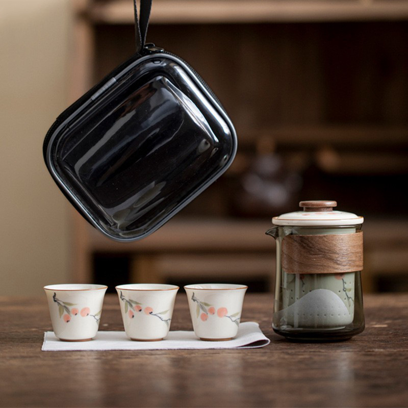 Đồ gốm vẽ tay cốc khách nhanh bộ trà du lịch cầm tay ngoài trời bộ trà kungfu chống bỏng một bình ba cốc