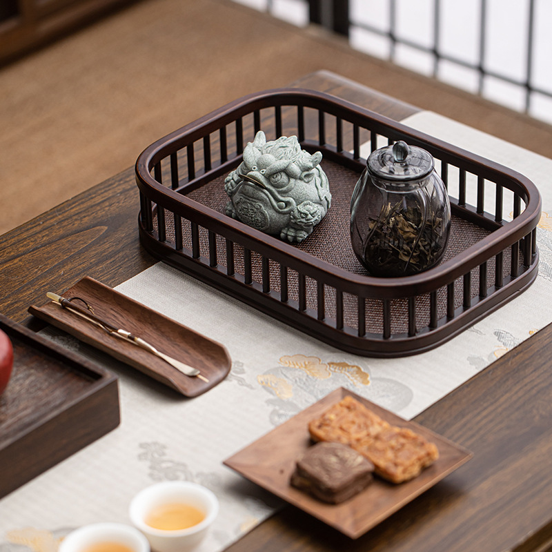 Màu óc chó tre giỏ đựng hình chữ nhật đĩa trái cây hộ gia đình bộ trà đặt giỏ đơn giản khay trà phòng khách khay ăn nhẹ