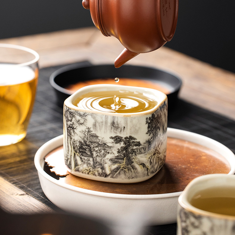Ru Lò Nung Mực Phong Cảnh Thảo Dược Cốc Trà Cá Nhân Gốm Sứ Cao Cấp Tinh Tế Chủ Cốc Trà Bộ Trà
