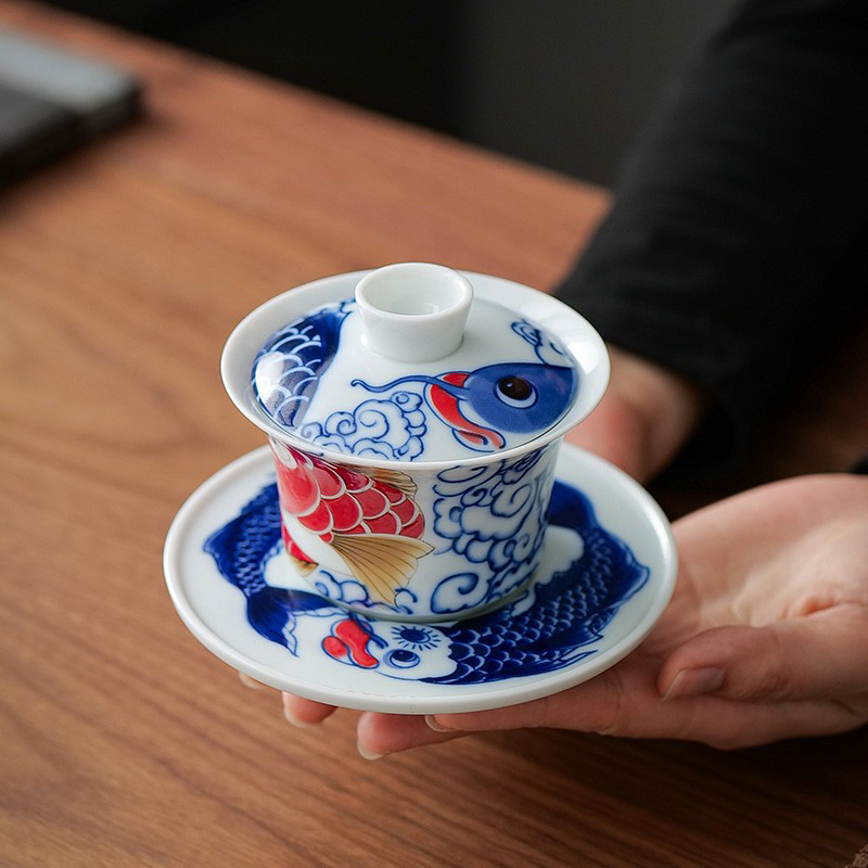 Xianglong Nafu móng ngựa ba cái nắp bát trà Kung Fu gốm sứ cao cấp một chiếc bát trà có nắp bộ trà không nóng bán buôn
