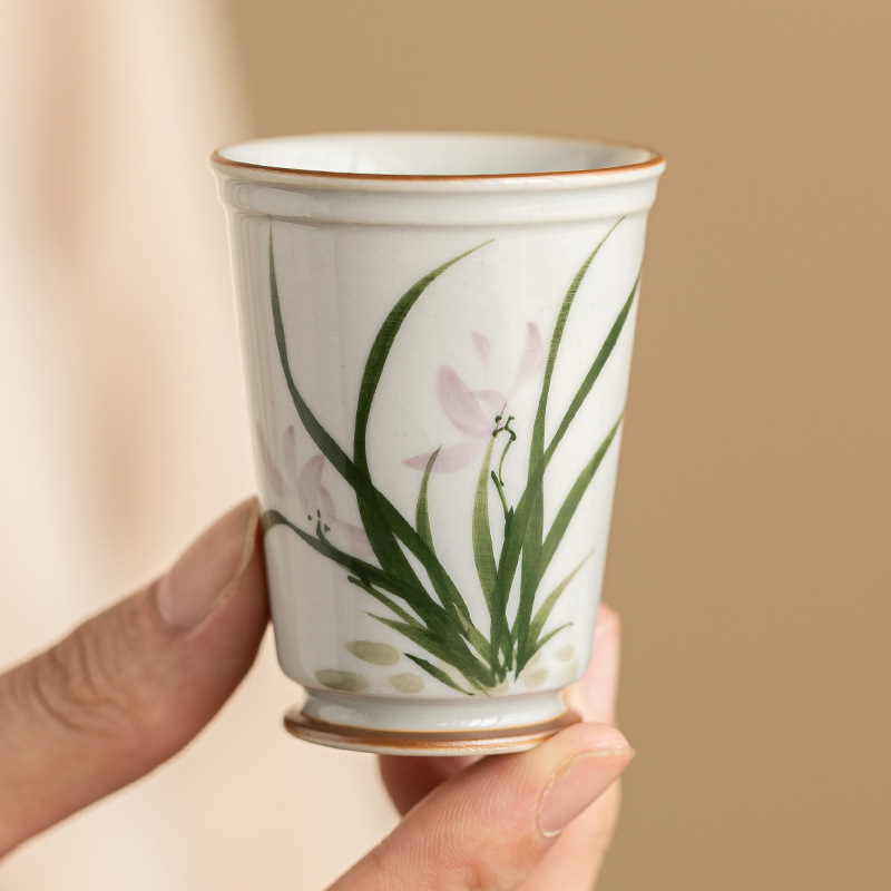Cốc hương hoa lan vẽ tay, cốc trà, cốc trà gốm sứ Trung Quốc, cốc chủ nhân, bộ trà Kung Fu chuyên dụng cá nhân cao cấp