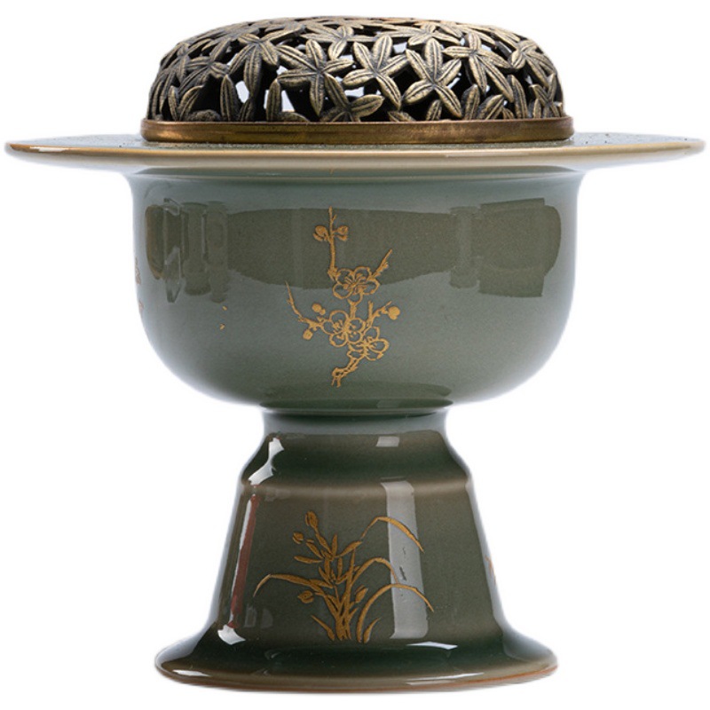 Lò hương nắp đồng Sijunyue Lò hương Long Tuyền Celadon trầm hương Bảng hương Trang trí bếp gốm cổ