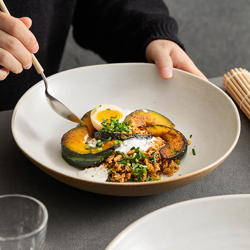 Đĩa gốm thô, đĩa gia dụng, đĩa súp, đĩa ăn tối nhà hàng khách sạn cao cấp, bát mì thương mại, đĩa súp ren kéo tay