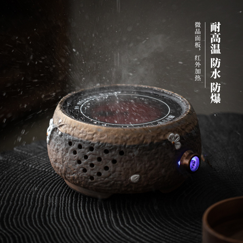 Bán buôn dụng cụ nấu trà, bếp nấu trà, ấm trà xà Xích kiểu Nhật, Bộ Bếp điện nhỏ tự động gốm thô cổ điển pha trà