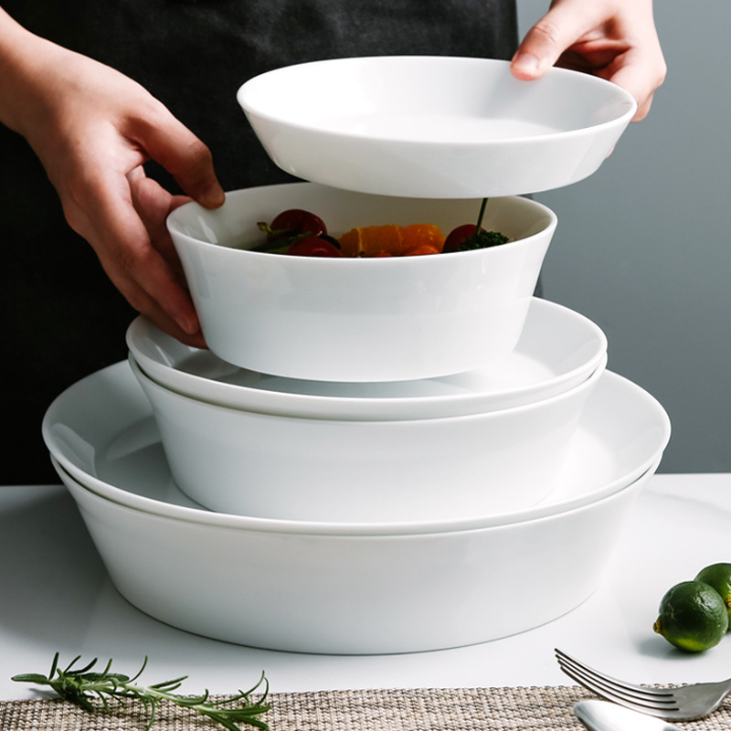 Bộ đồ ăn sứ trắng cao cấp, thiết kế sáng tạo, dành cho nhà hàng, câu lạc bộ cao cấp, thương mại, đĩa sứ trắng tinh khiết.