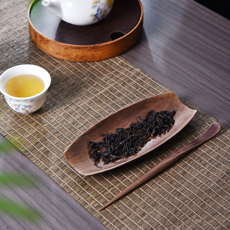 Bộ trà hai mảnh gỗ Đàn hương đen thìa trà xẻng Gỗ Óc Chó Đen gỗ rắn đánh giá cao Trà Hoa Sen sáu quý ông Bộ trà phụ kiện trà đạo