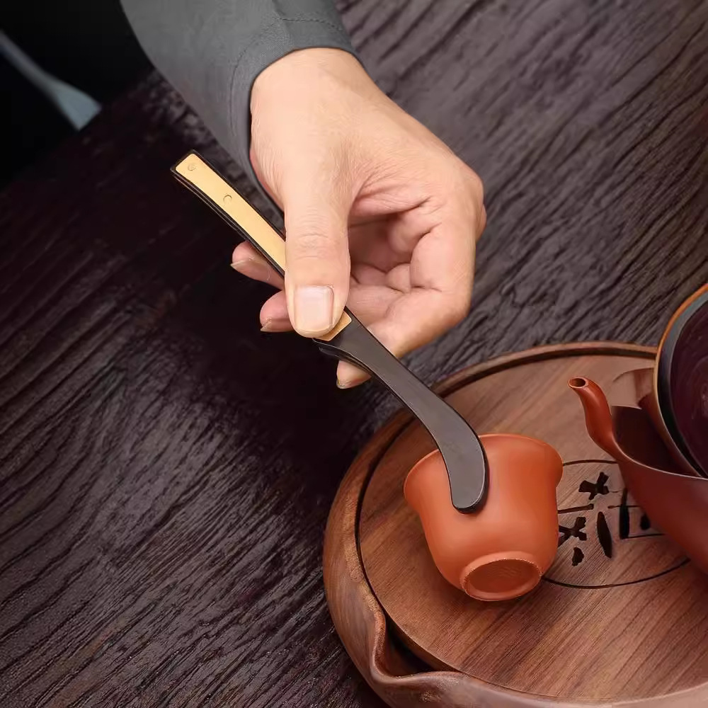Kẹp trà gỗ Đàn hương đen màu tím kẹp tách trà kẹp cốc gỗ chống bỏng kẹp trà Phụ Kiện Bộ trà Kung Fu trang trí bằng đồng