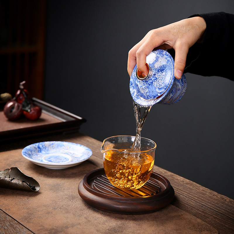 Bát có nắp treo Longteng Prosperity Bát trà Sancai Bộ trà Kung Fu Quà Tặng Bát trà gốm sứ cỡ lớn kiểu Trung Quốc