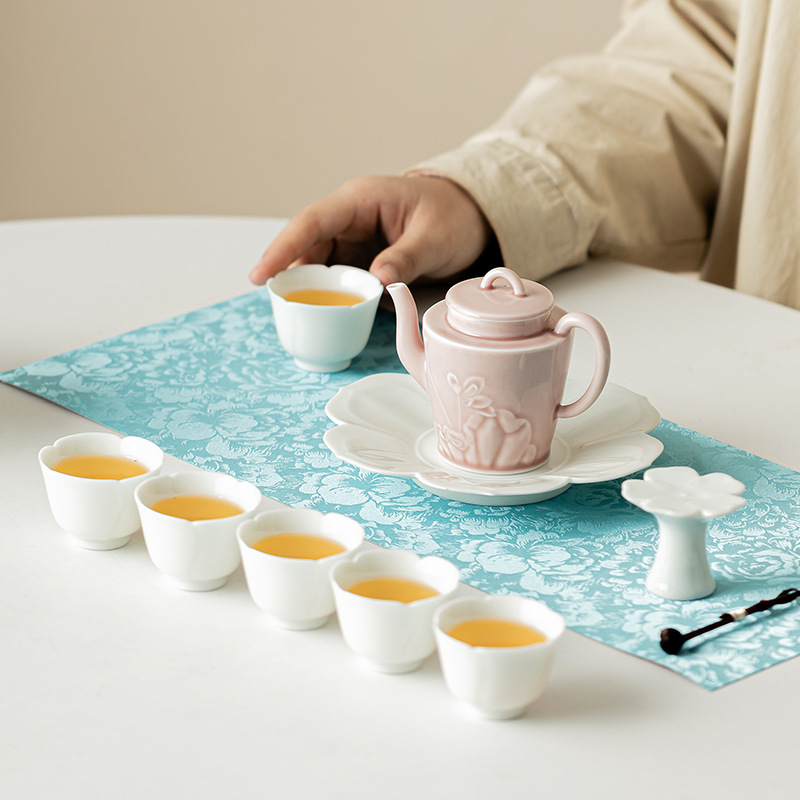 Bộ ấm trà xanh hồng mong ước Bộ ấm trà Kung Fu một ấm sáu chén phong cách Trung Quốc gia dụng Bộ trà gốm sứ đơn giản quà tặng