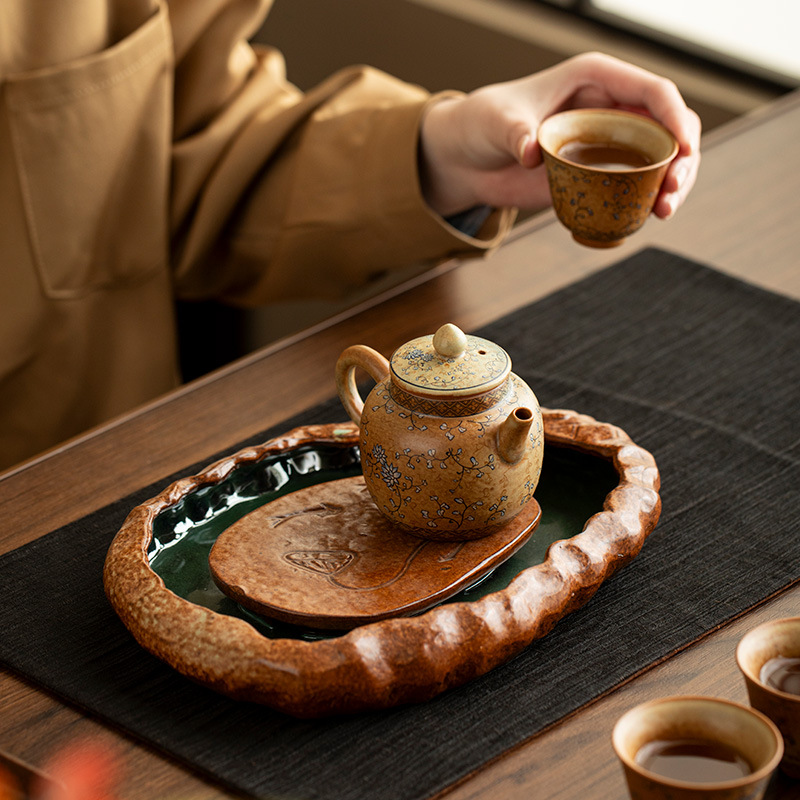 Bình đựng nước bằng gốm thô, khay đựng trà, khay đựng trà khô, khay đựng nước bằng đá nhỏ, khay đựng nước cổ điển kiểu Nhật