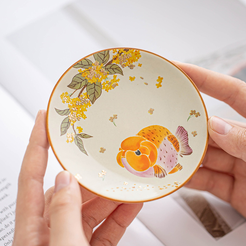 Lót tách trà cá vàng osmanthus, khay trà gốm sứ, lót cách nhiệt chống trượt kiểu Trung Quốc, phụ kiện trà đạo Kung Fu gia dụng, một chiếc