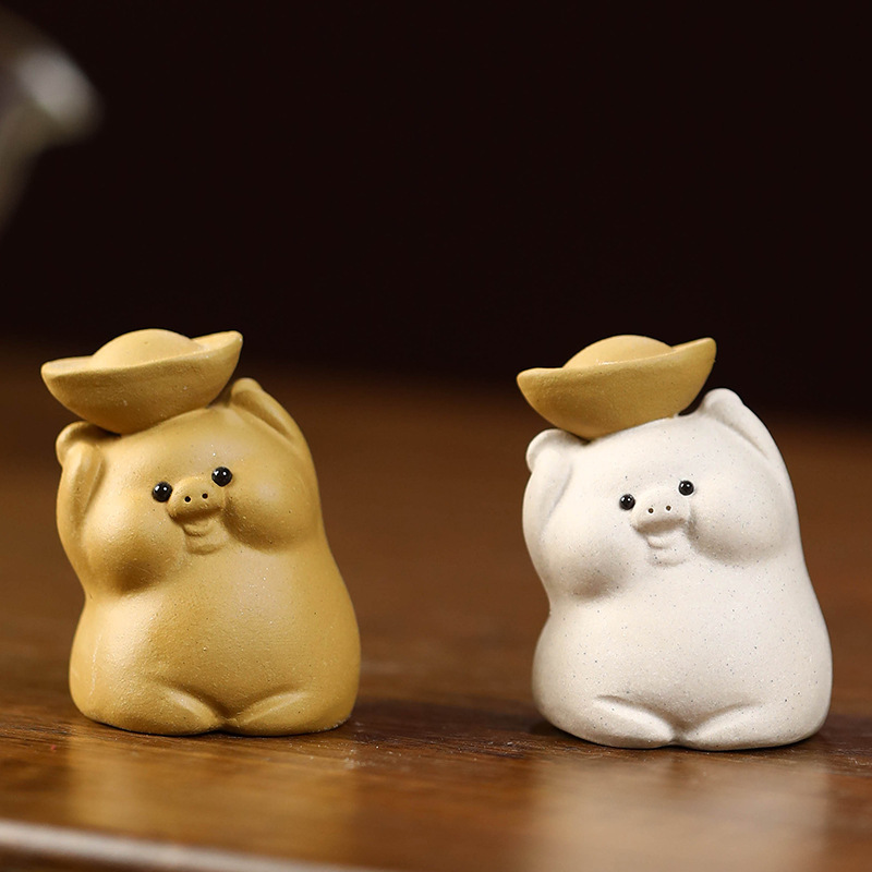 Đồ trang trí nhỏ heo con Thú cưng trà cát tím làm bằng tay trà Heo 12 cung hoàng đạo chơi hoạt hình dễ thương Bộ trà heo Yuanbao dễ thương