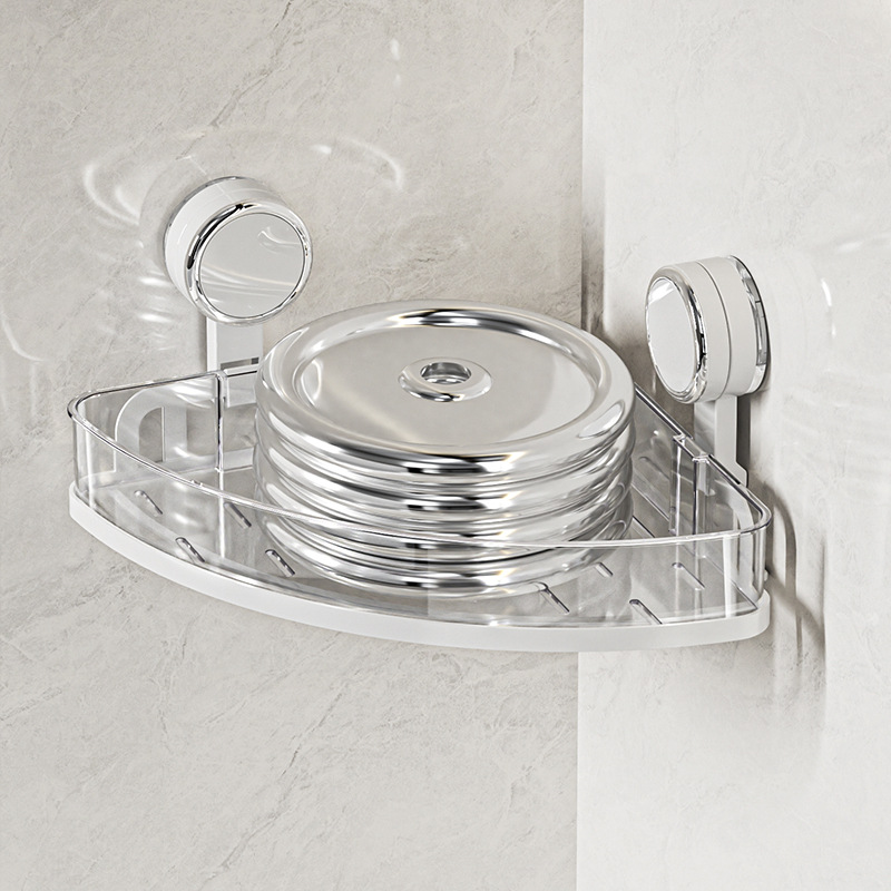 Giá để đồ góc phòng tắm cốc hút treo tường giá ba chân nhà vệ sinh không đục lỗ gia dụng giá để đồ phòng tắm thoát nước