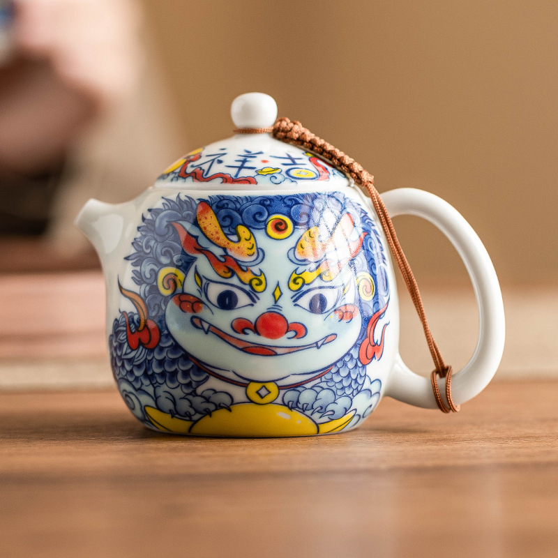 Ấm trà Long Đan may mắn Kirin Xianbao ấm trà bộ trà gốm sứ ấm trà kiểu Trung Quốc ấm đơn cầm tay chống bỏng gia dụng