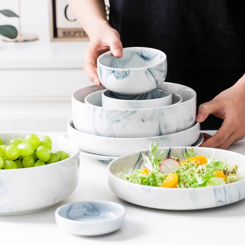 [Giảm giá thông quan đặc biệt] Bộ bát đĩa gốm sứ Bắc Âu, bát gia dụng, bát ăn, bát canh, bộ đồ ăn cao cấp