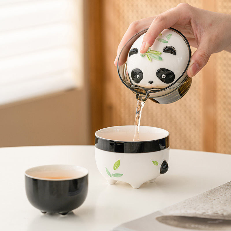 Panda gốm sứ cốc khách nhanh một ấm một cốc Bộ trà du lịch xách tay ngoài trời Túi đựng thiết bị uống trà