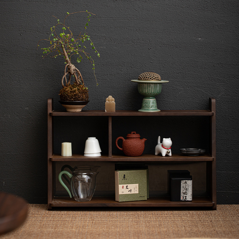 Giá để đồ gỗ óc chó kiểu Trung Quốc mới ấm trà bằng gỗ rắn cốc trưng bày giá để đồ tủ đựng ấm trà sành màu tím đặt bộ trà Kung Fu