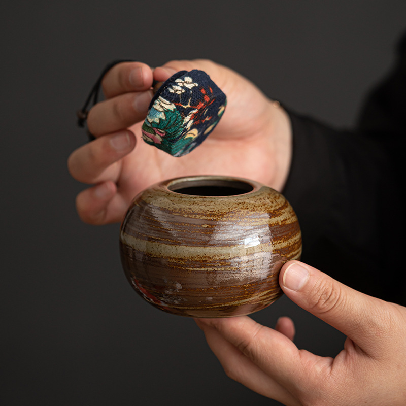 Bình đựng trà gốm thô hồng kiểu Nhật, bình đựng trà kho trà nhỏ gia dụng, dụng cụ trà Kung Fu, phụ kiện trà đạo