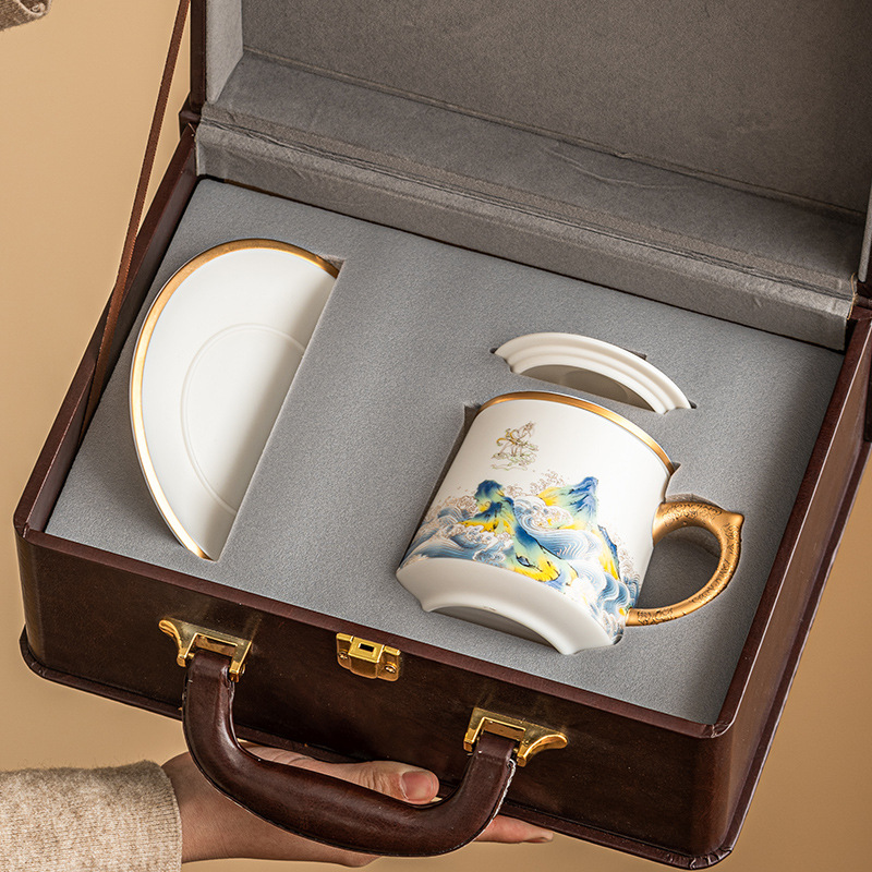 Cốc Trà Ngọc Bích mỡ cừu Fulushanhai cốc nước văn phòng cao cấp chuyên dụng cá nhân Cốc Cốc có nắp hộp quà tặng