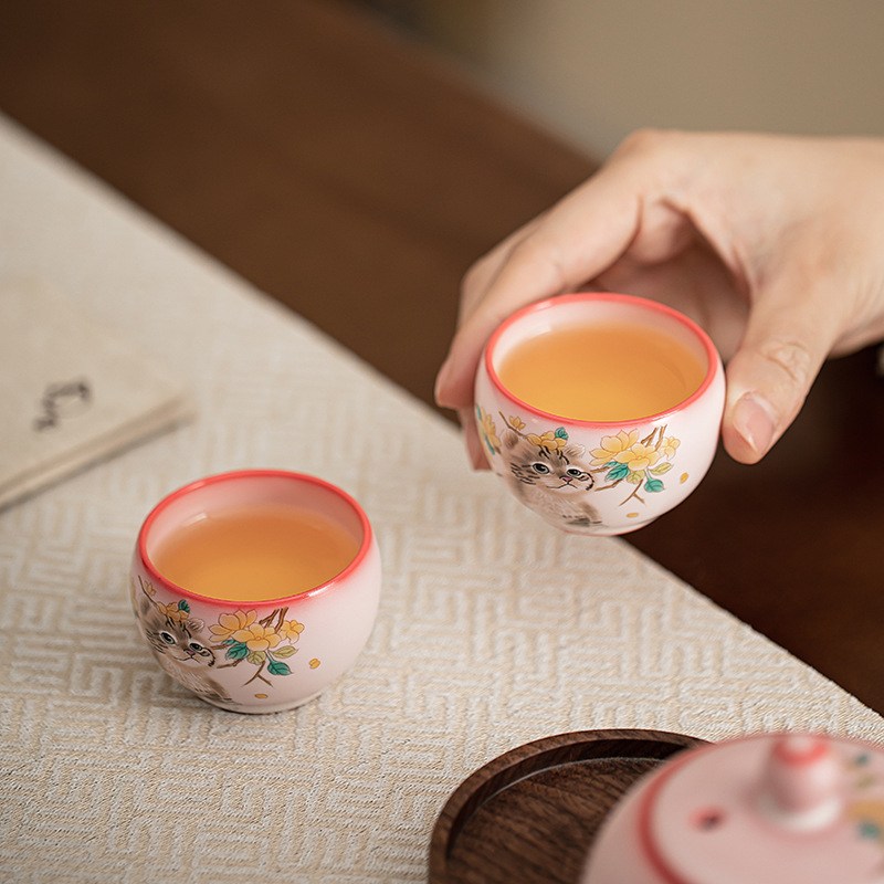 Mỡ lợn đông lạnh hoa vàng cốc cầm tay Mèo ngon cốc chủ nhân cốc đơn Bộ trà gốm sứ cốc trà nhỏ chuyên dụng cá nhân