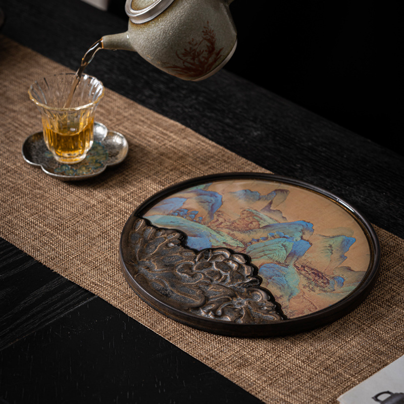 Đĩa pha khô Ngàn Dặm đơn giản, Đĩa trà gốm, đĩa trái cây, Bộ trà Kung Fu, khay trà, Khay trà, bàn trà, khay trà