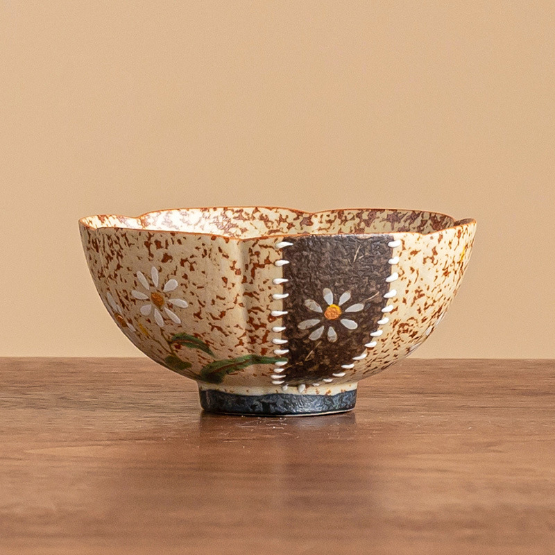 Cốc trà gốm sứ đỏ đá lửa xanh trắng cốc chủ nhân vẽ tay hoa cúc nhỏ cốc uống trà cốc đơn chén trà