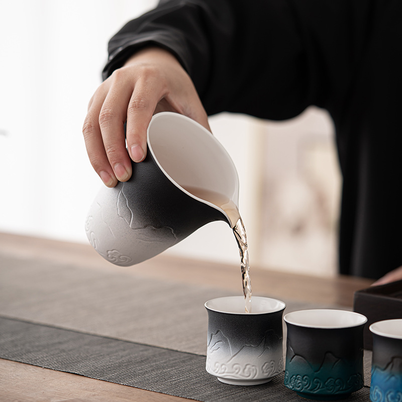 Cốc công tắc Shanhai View Gradient Cốc công cộng chạm nổi thủ công bằng gốm thô Cốc trà biển Kung Fu Bộ trà chia tách tách trà cốc đều