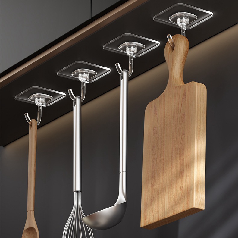 Móc dán tường dính mạnh mẽ, móc treo tường chịu lực trong suốt liền mạch, móc dán, móc không đục lỗ, móc dính dày