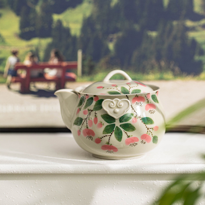 Bộ trà Kung Fu lõi hoa vẽ tay tinh khiết Bộ trà thực vật màu xám men màu một bình hai cốc Bộ đồ du lịch gốm sứ gia dụng