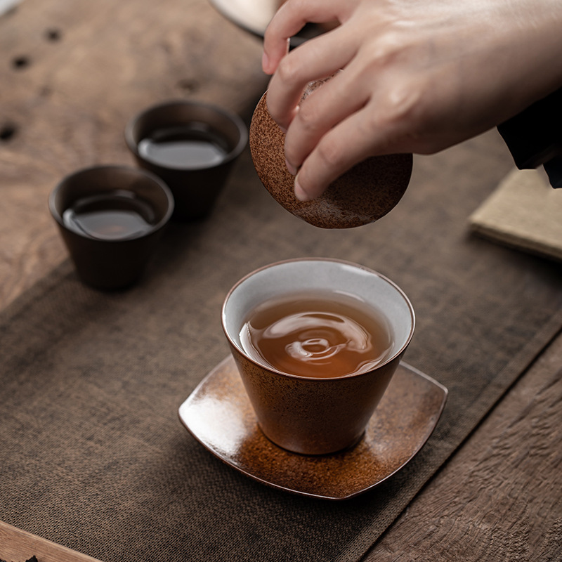 Ẩn bát có nắp đậy Ba tài, bát trà gốm sứ, cốc trà, Lò Nung thủ công kiểu Nhật, dụng cụ pha trà Kung Fu cổ điển