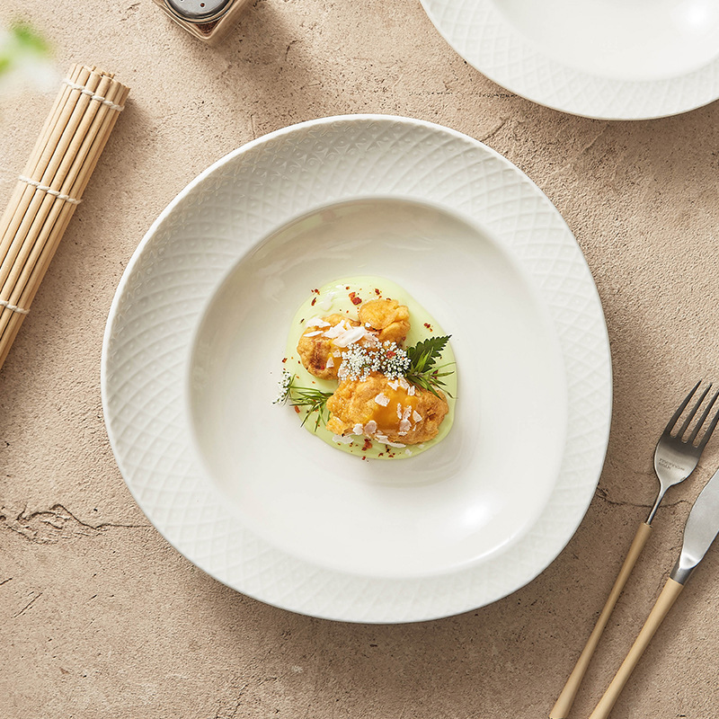 Đĩa gốm, đĩa gia dụng, bộ đồ ăn khách sạn thương mại sáng tạo, đĩa canh đặc, đĩa tây, đĩa salad trái cây