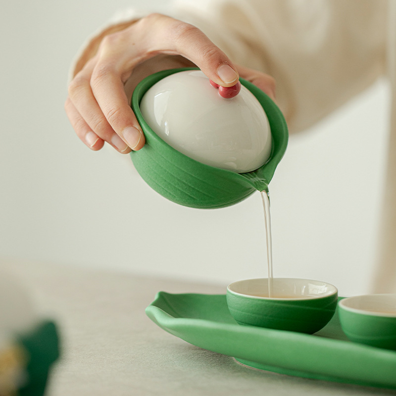 Bộ trà du lịch di động Chupu Zongzi Quà tặng Lễ hội thuyền rồng Cốc khách nhanh ngoài trời Một ấm ba cốc Bộ tách trà văn hóa và sáng tạo
