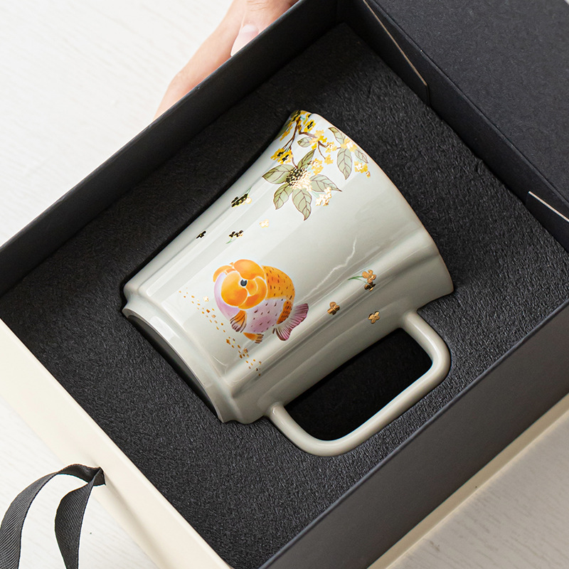 Cốc sứ osmanthus cá vàng Song Lan cốc cà phê nhà cốc trà có tay cầm văn phòng tinh tế cốc cốc nước